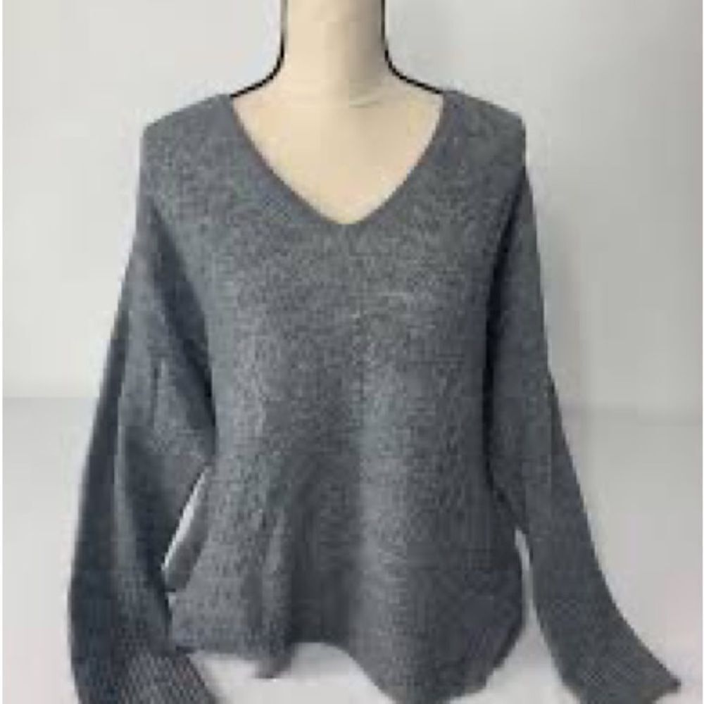 ELLE 2X Lightweight Grey Waffle Knit Top